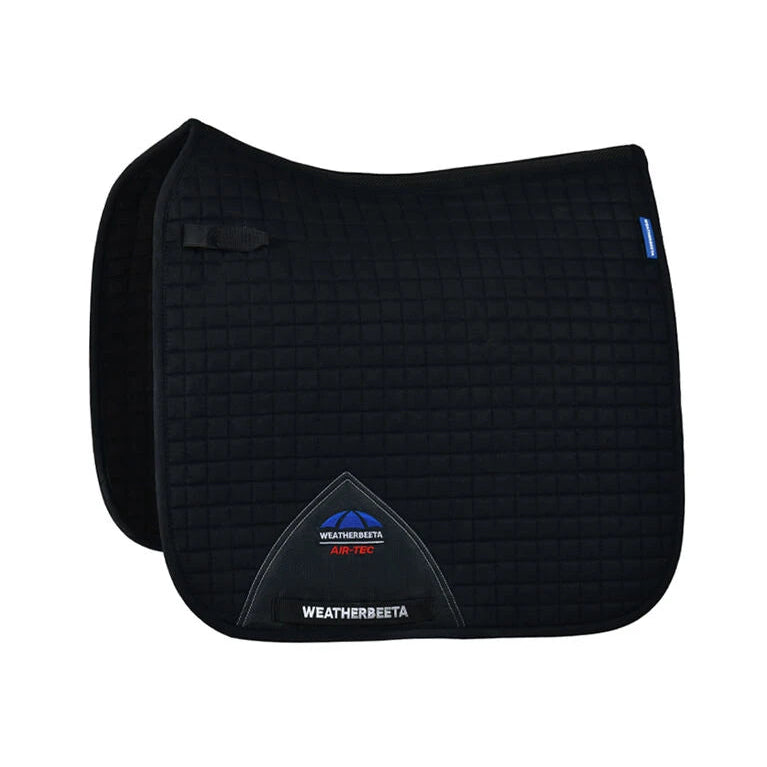 Black saddle pad with Weatherbeeta logo on a white background